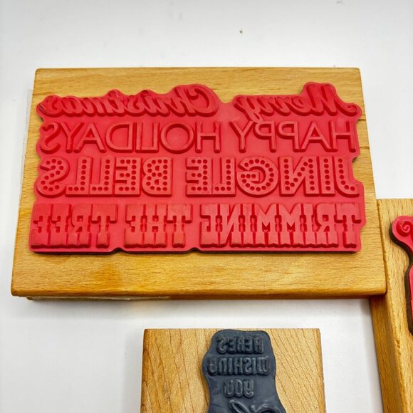 Set 3 Christmas Wooden Rubber Stamps Holiday Greetings Hampton Art Stampendous - Picture 10 of 10
